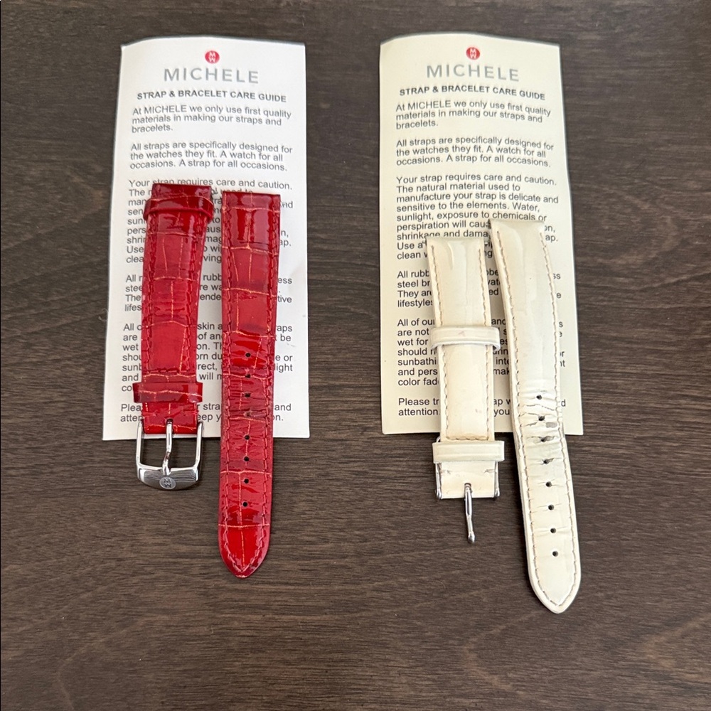 Michele Vibrant Red and Classic White Leather Straps